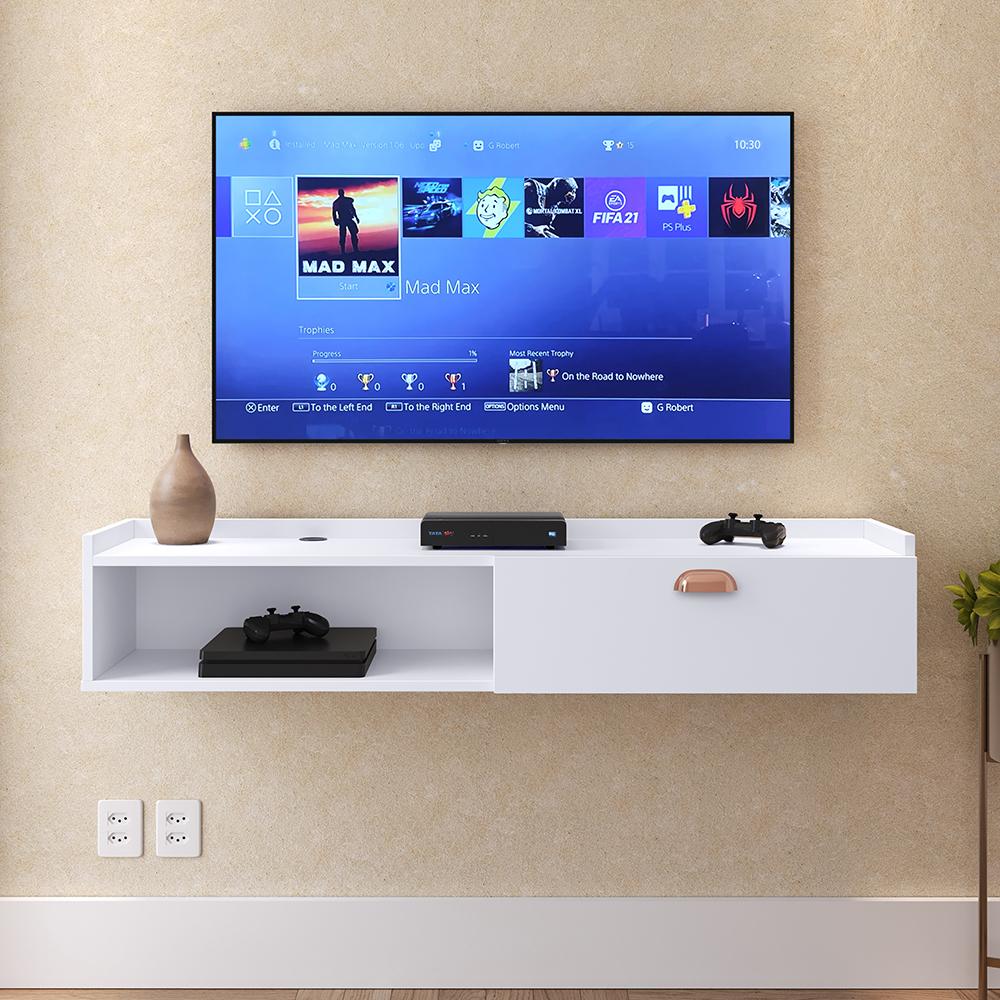 Rack Suspenso Home Classic Tv 32 42 50 Polegadas 1 Porta Puxador Concha Decoração Minimalista Quarto Sala Recepção Branco - Lojas RPM