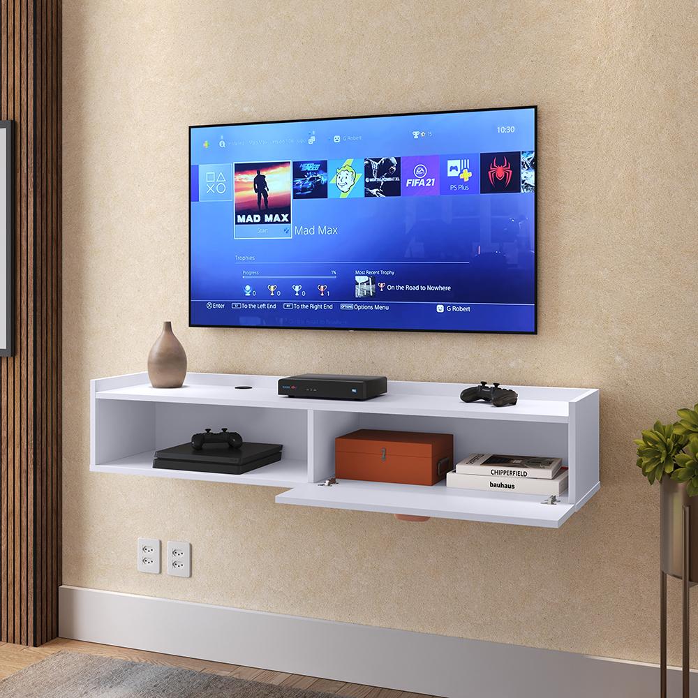Rack Suspenso Home Classic Tv 32 42 50 Polegadas 1 Porta Puxador Concha Decoração Minimalista Quarto Sala Recepção Branco - Lojas RPM