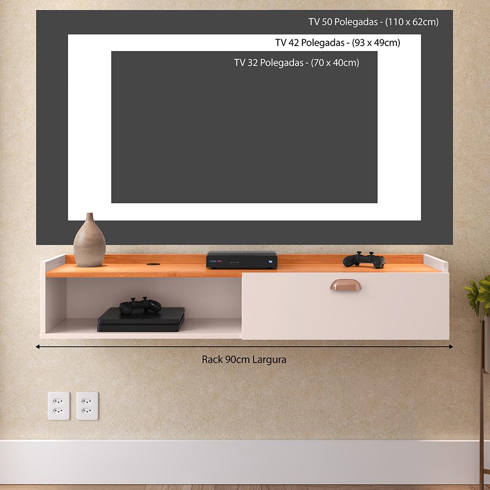 Rack Suspenso Home Classic Tv 32 42 50 Polegadas 1 Porta Puxador Concha Decoração Minimalista Quarto Sala Recepção Off White/Cinamomo - Lojas RPM