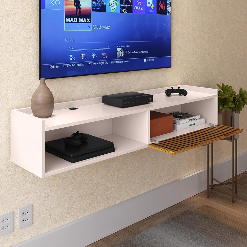 Rack Suspenso Home Classic Tv 32 42 50 Polegadas 1 Porta Puxador Concha Decoração Minimalista Quarto Sala Recepção Off White/Ripado - Lojas RPM