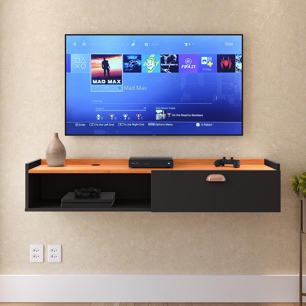 Rack Suspenso Home Classic Tv 32 42 50 Polegadas 1 Porta Puxador Concha Decoração Minimalista Quarto Sala Recepção Preto/Cinamomo - Lojas RPM