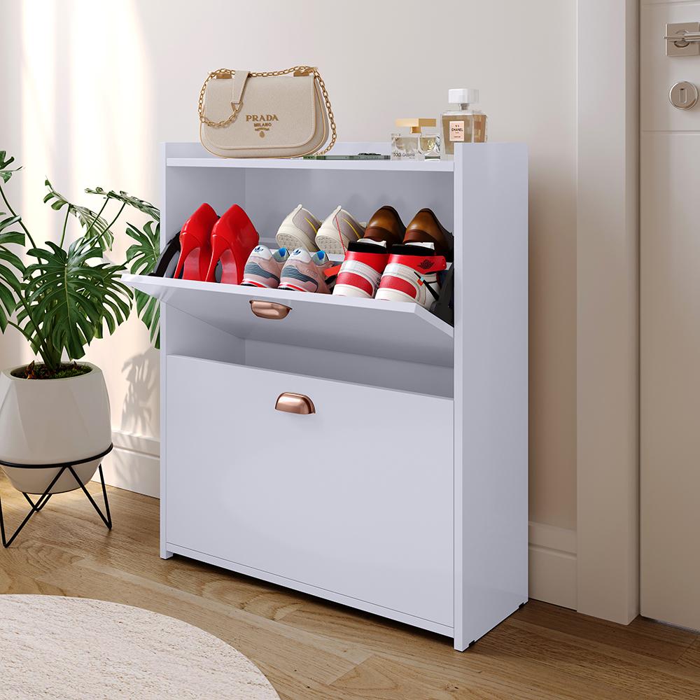 Sapateira Closet Vertical Organizadora 12 Pares Calçados Unissex Prateleira 2 Andares Gavetas Basculante Branco - Lojas RPM