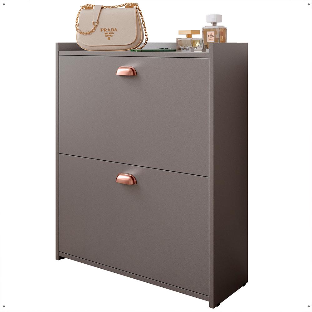 Sapateira Closet Vertical Organizadora 12 Pares Calçados Unissex Prateleira 2 Andares Gavetas Basculante Cinza Pérola - Lojas RPM
