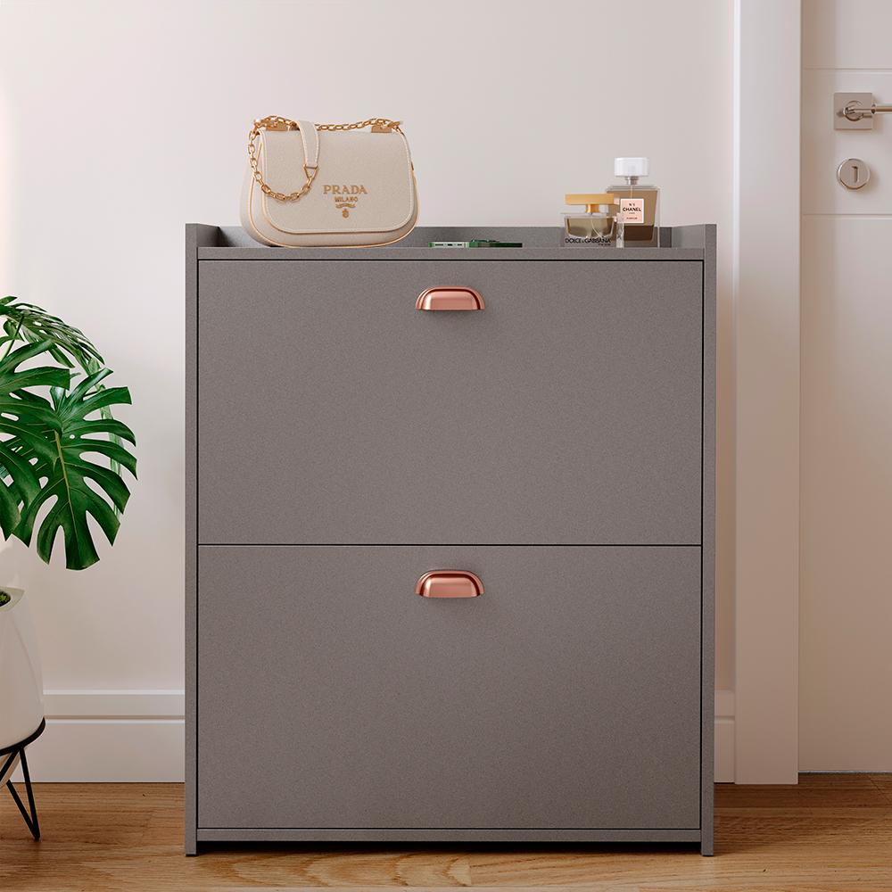 Sapateira Closet Vertical Organizadora 12 Pares Calçados Unissex Prateleira 2 Andares Gavetas Basculante Cinza Pérola - Lojas RPM