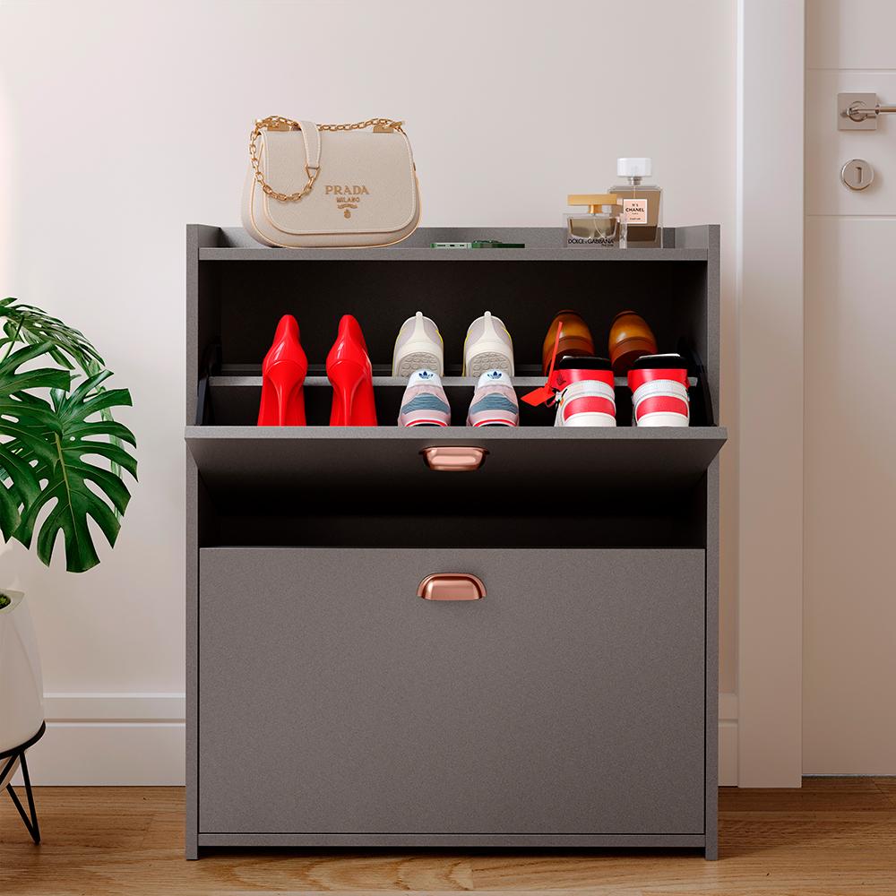 Sapateira Closet Vertical Organizadora 12 Pares Calçados Unissex Prateleira 2 Andares Gavetas Basculante Cinza Pérola - Lojas RPM