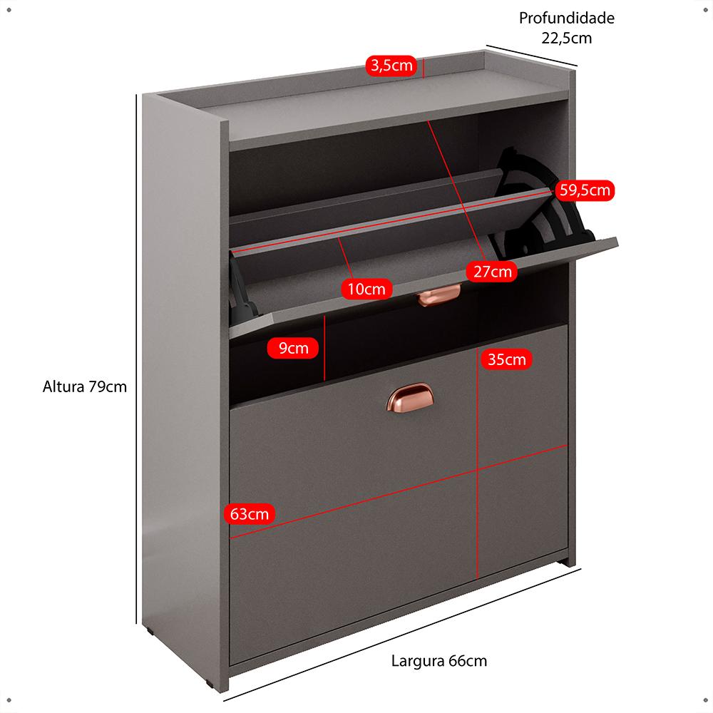 Sapateira Closet Vertical Organizadora 12 Pares Calçados Unissex Prateleira 2 Andares Gavetas Basculante Cinza Pérola - Lojas RPM