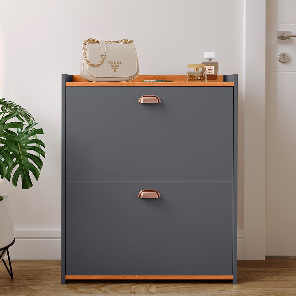 Sapateira Closet Vertical Organizadora 12 Pares Calçados Unissex Prateleira 2 Andares Gavetas Basculante Cinza/Cinamomo - Lojas RPM