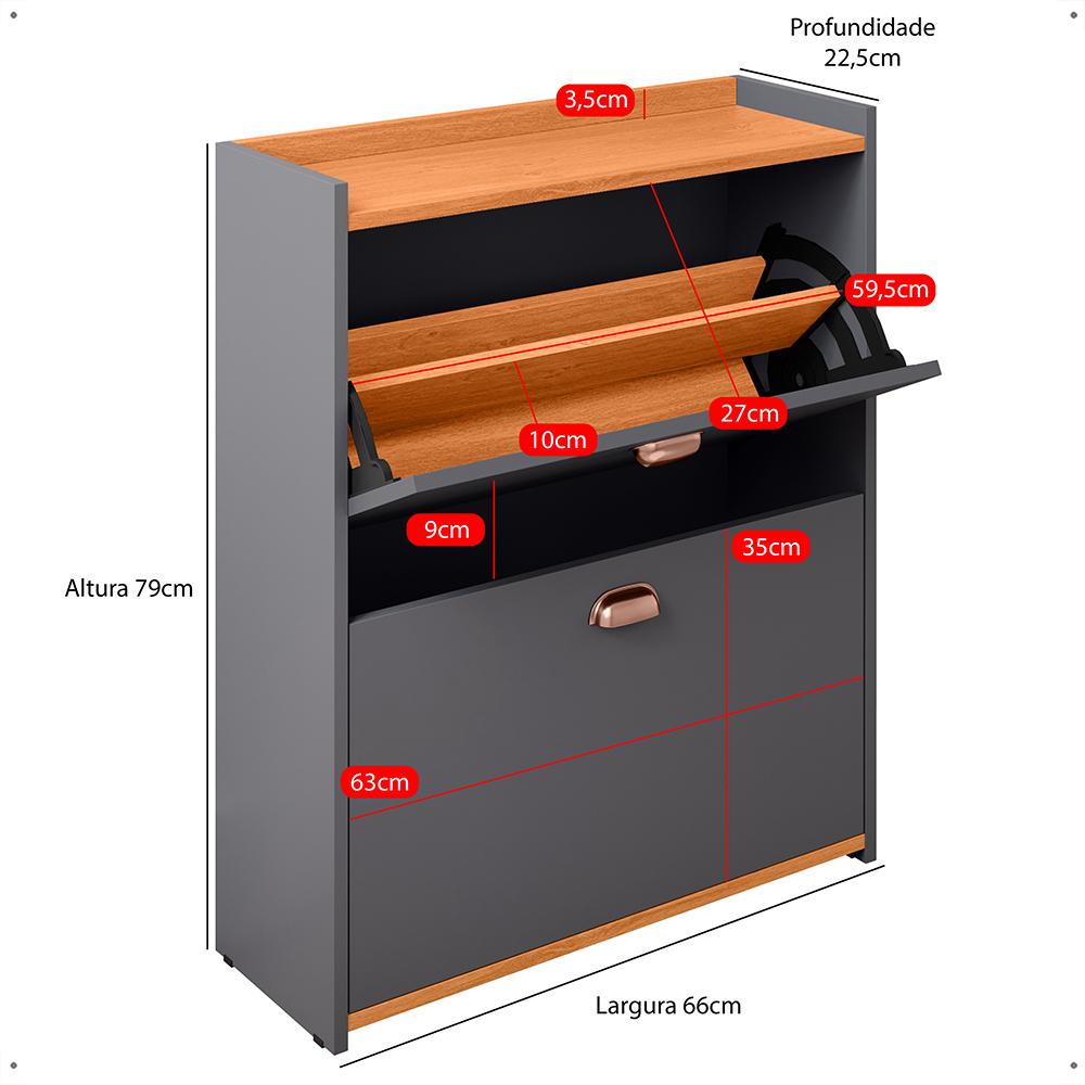 Sapateira Closet Vertical Organizadora 12 Pares Calçados Unissex Prateleira 2 Andares Gavetas Basculante Cinza/Cinamomo - Lojas RPM