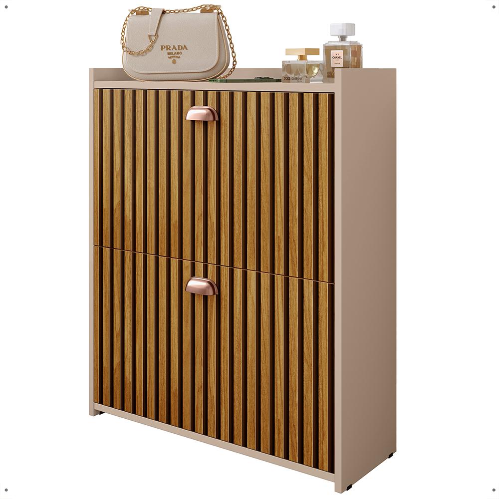Sapateira Closet Vertical Organizadora 12 Pares Calçados Unissex Prateleira 2 Andares Gavetas Basculante Fendi/Ripado - Lojas RPM
