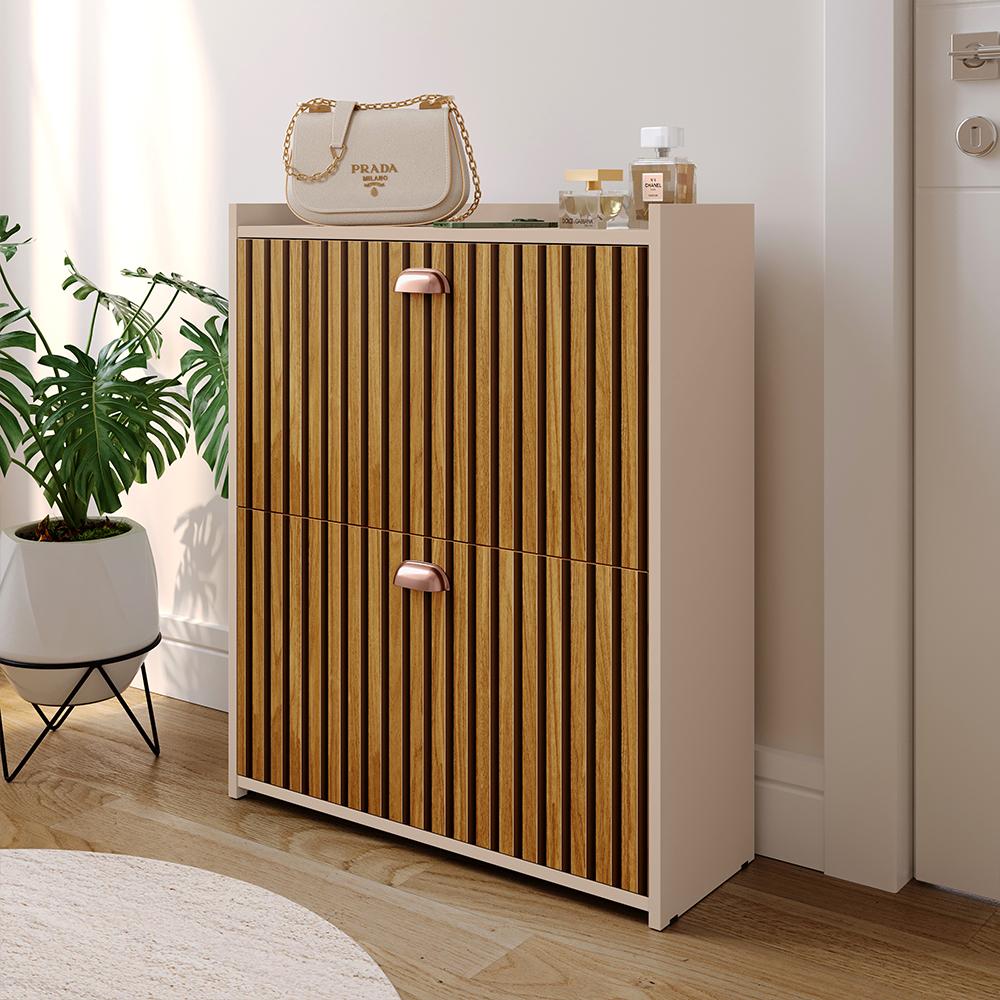 Sapateira Closet Vertical Organizadora 12 Pares Calçados Unissex Prateleira 2 Andares Gavetas Basculante Fendi/Ripado - Lojas RPM