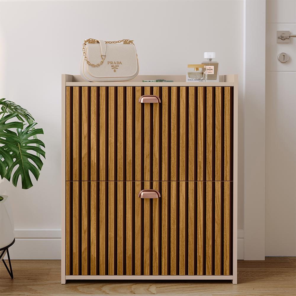 Sapateira Closet Vertical Organizadora 12 Pares Calçados Unissex Prateleira 2 Andares Gavetas Basculante Fendi/Ripado - Lojas RPM