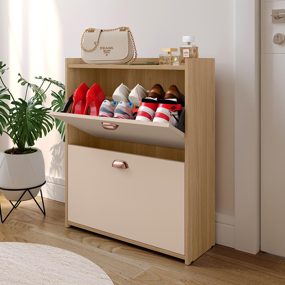 Sapateira Closet Vertical Organizadora 12 Pares Calçados Unissex Prateleira 2 Andares Gavetas Basculante Hanover/Fendi - Lojas RPM