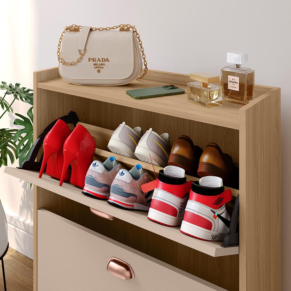 Sapateira Closet Vertical Organizadora 12 Pares Calçados Unissex Prateleira 2 Andares Gavetas Basculante Hanover/Fendi - Lojas RPM