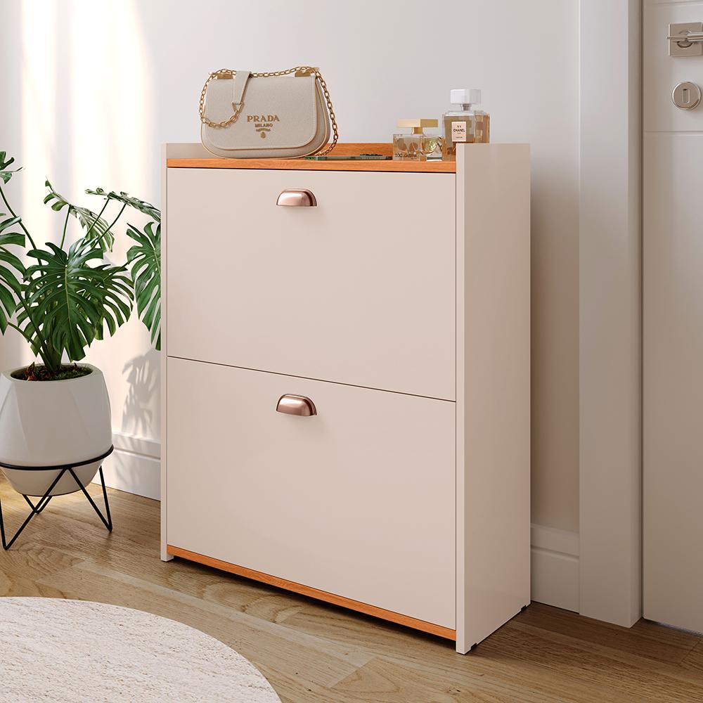 Sapateira Closet Vertical Organizadora 12 Pares Calçados Unissex Prateleira 2 Andares Gavetas Basculante Off White/Cinamomo - Lojas RPM