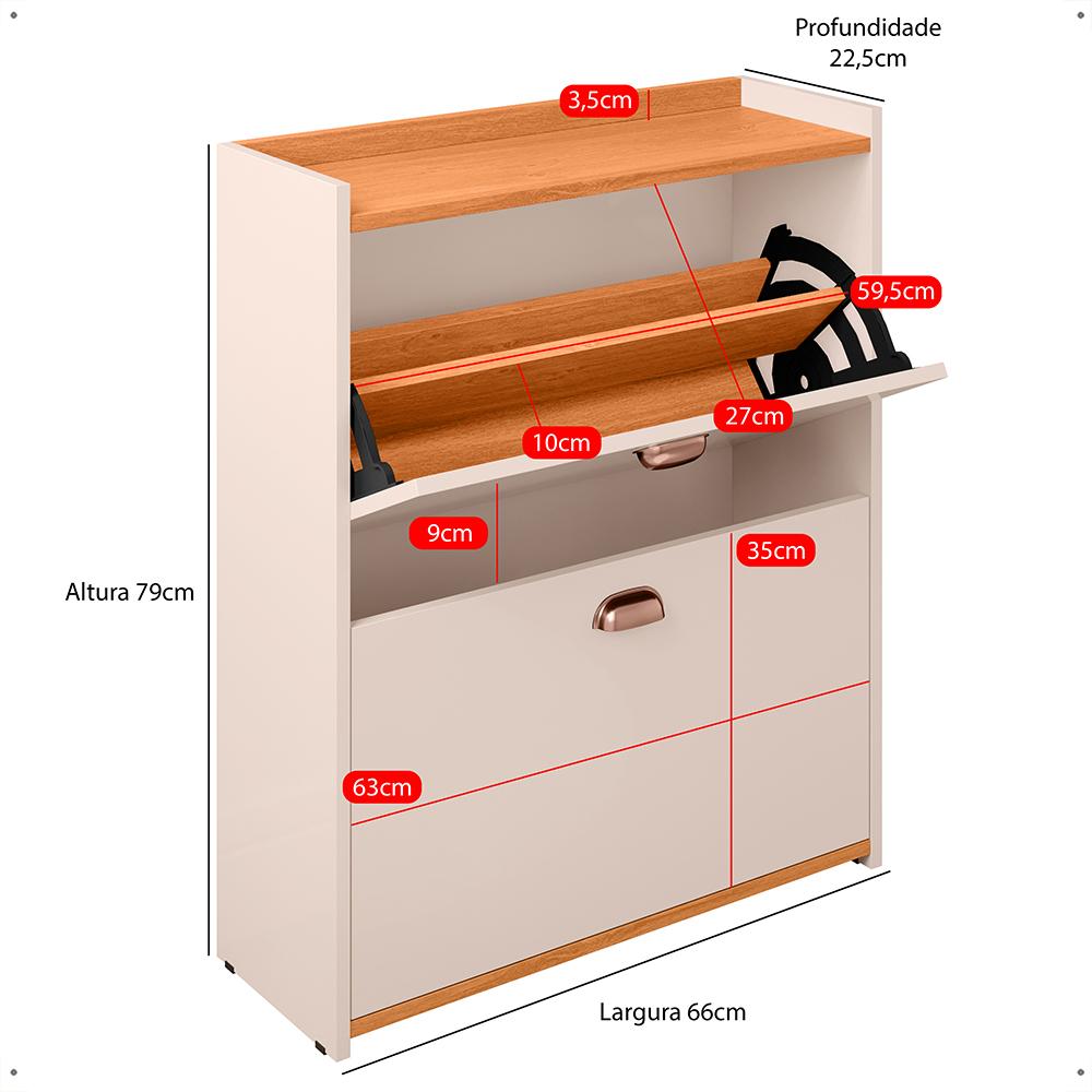 Sapateira Closet Vertical Organizadora 12 Pares Calçados Unissex Prateleira 2 Andares Gavetas Basculante Off White/Cinamomo - Lojas RPM