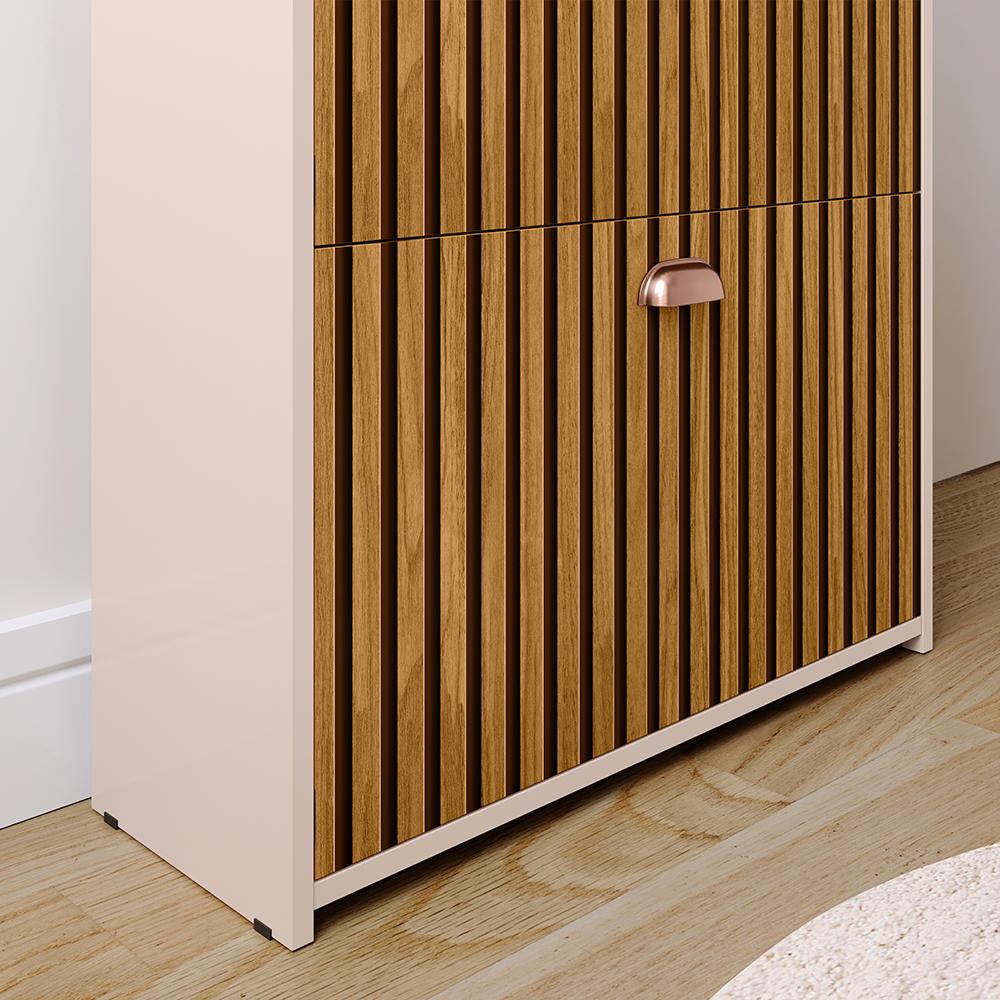 Sapateira Closet Vertical Organizadora 12 Pares Calçados Unissex Prateleira 2 Andares Gavetas Basculante Off White/Ripado - Lojas RPM