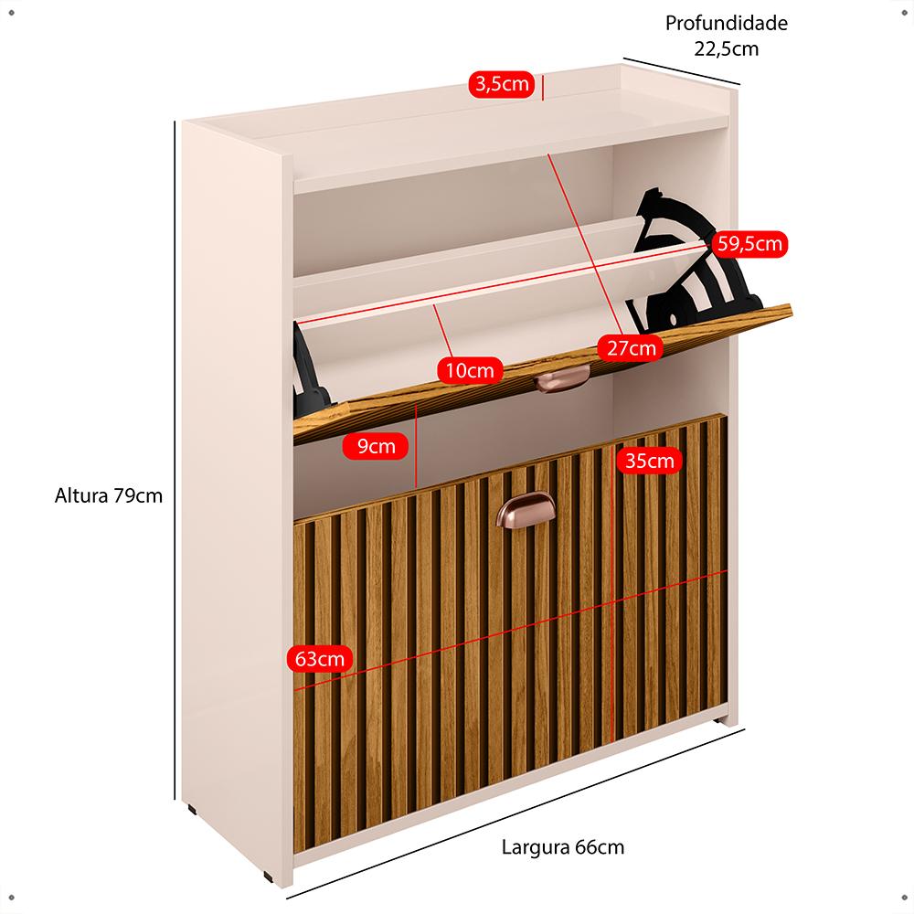 Sapateira Closet Vertical Organizadora 12 Pares Calçados Unissex Prateleira 2 Andares Gavetas Basculante Off White/Ripado - Lojas RPM