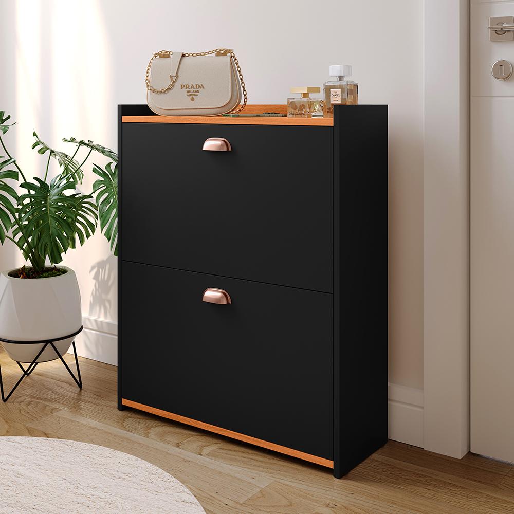 Sapateira Closet Vertical Organizadora 12 Pares Calçados Unissex Prateleira 2 Andares Gavetas Basculante Preto/Cinamomo - Lojas RPM