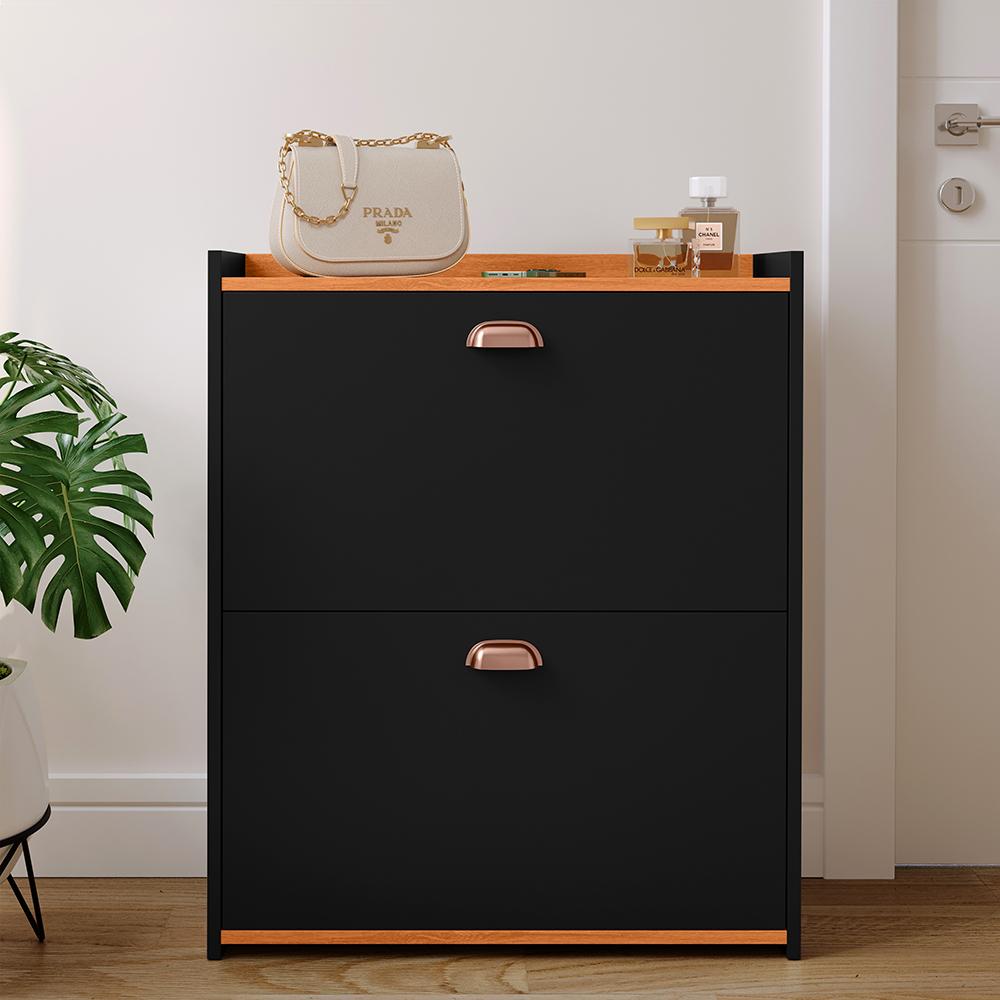 Sapateira Closet Vertical Organizadora 12 Pares Calçados Unissex Prateleira 2 Andares Gavetas Basculante Preto/Cinamomo - Lojas RPM
