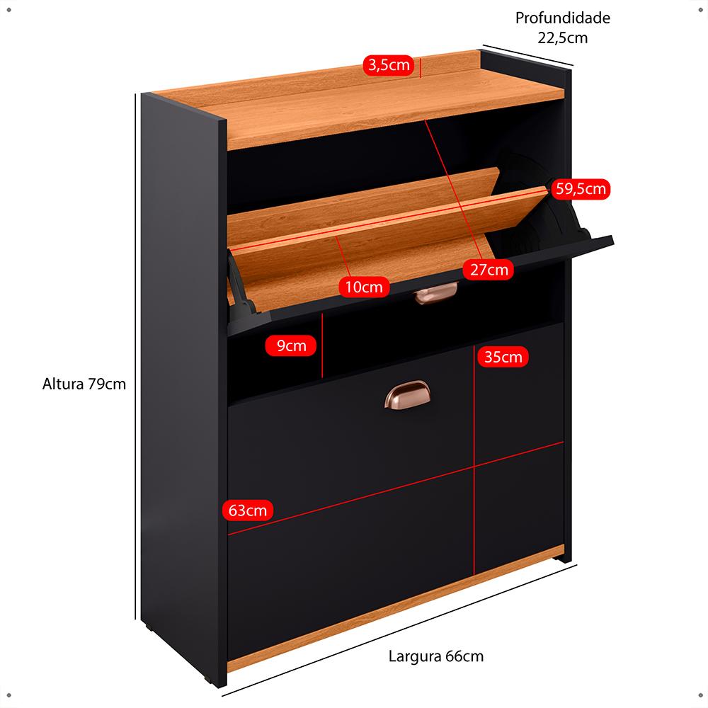 Sapateira Closet Vertical Organizadora 12 Pares Calçados Unissex Prateleira 2 Andares Gavetas Basculante Preto/Cinamomo - Lojas RPM