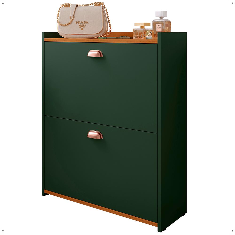 Sapateira Closet Vertical Organizadora 12 Pares Calçados Unissex Prateleira 2 Andares Gavetas Basculante Verde/Cedro - Lojas RPM
