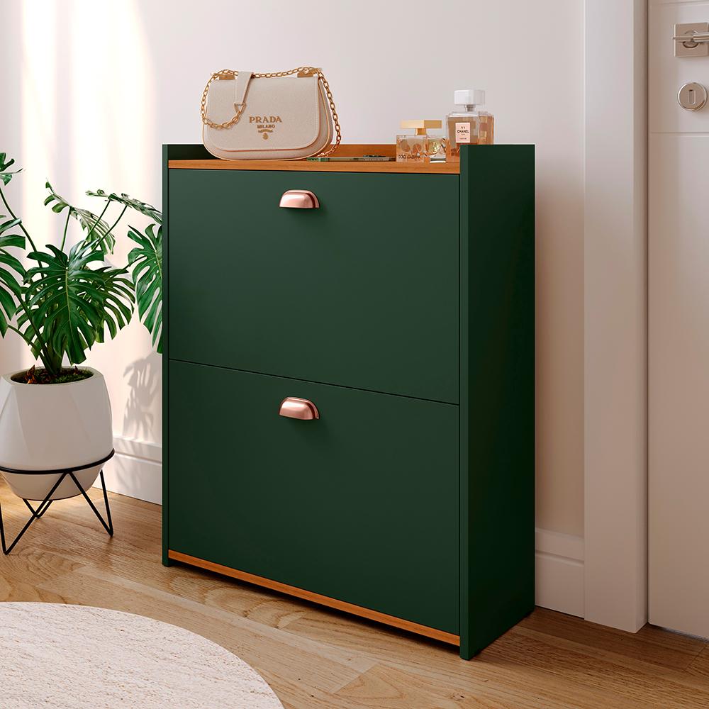 Sapateira Closet Vertical Organizadora 12 Pares Calçados Unissex Prateleira 2 Andares Gavetas Basculante Verde/Cedro - Lojas RPM