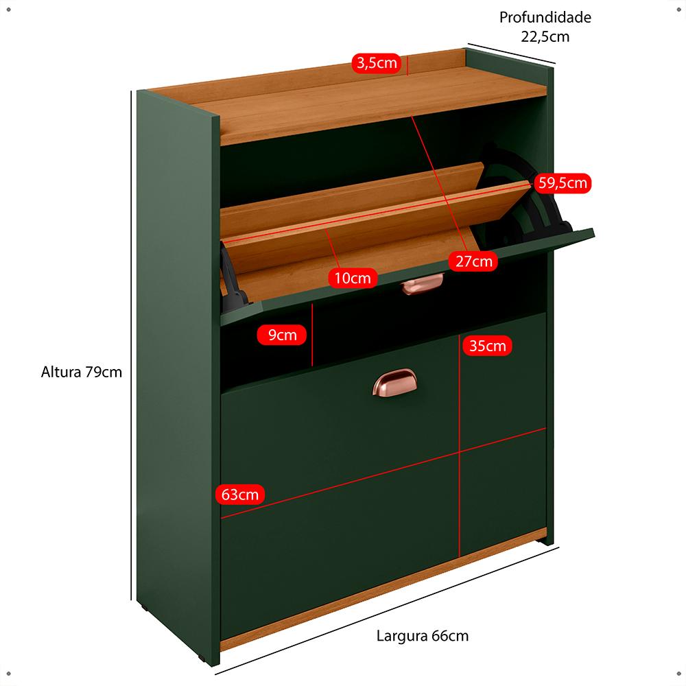 Sapateira Closet Vertical Organizadora 12 Pares Calçados Unissex Prateleira 2 Andares Gavetas Basculante Verde/Cedro - Lojas RPM