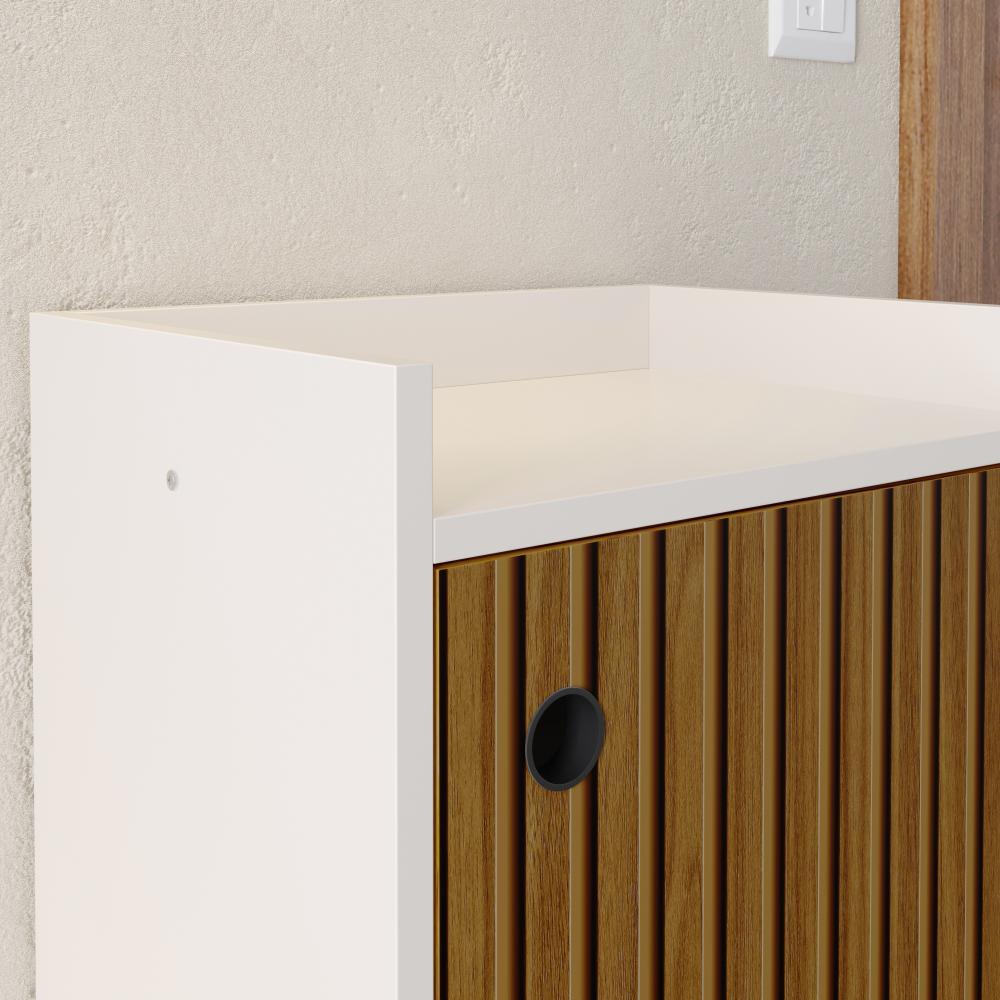 Sapateira Organizadora Com Prateleiras Porta E Nicho Shoes - Off White/Ripado Nature - Lojas RPM