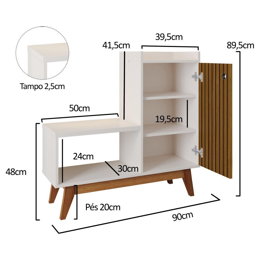 Sapateira Organizadora Com Prateleiras Porta E Nicho Shoes - Off White/Ripado Nature - Lojas RPM