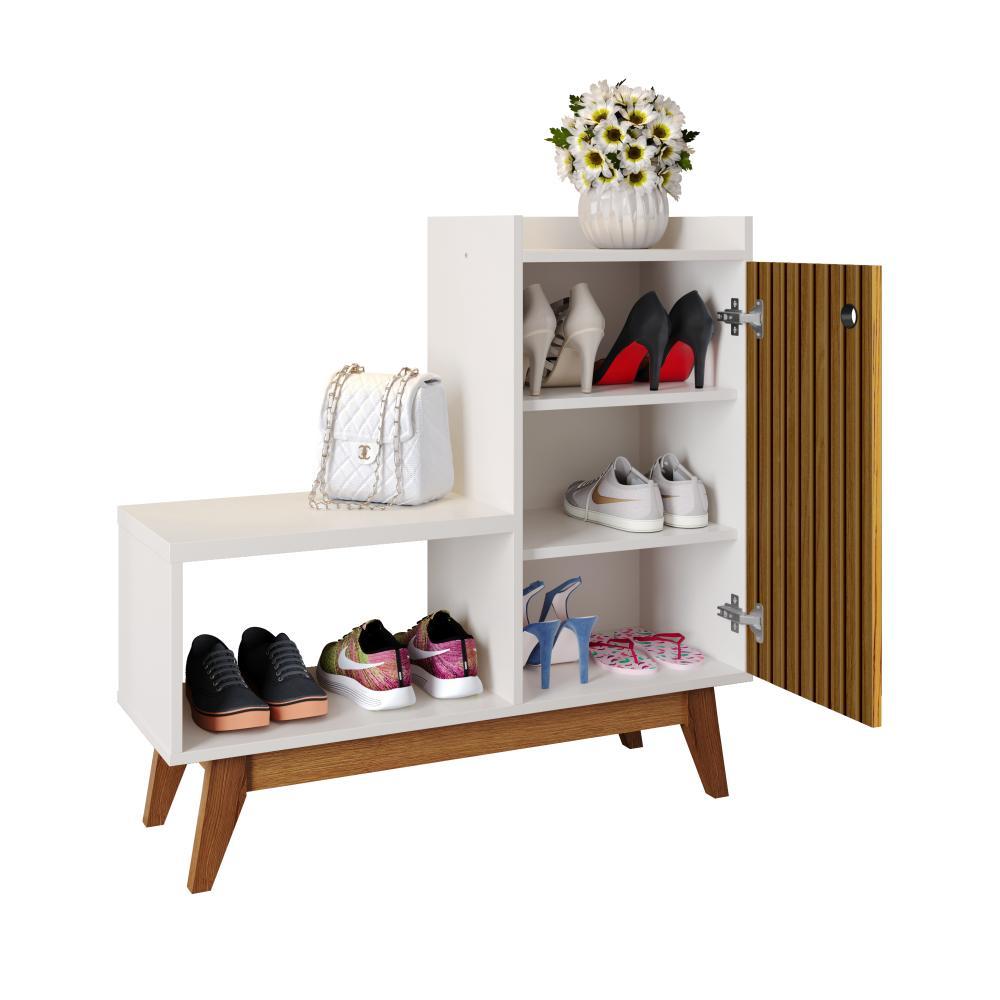 Sapateira Organizadora Com Prateleiras Porta E Nicho Shoes - Off White/Ripado Nature - Lojas RPM
