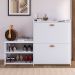 Sapateira Vertical Milano 2 Gavetas Basculantes Prateleira Porta Calçados Banquinho Hall Entrada Canto Quarto Retrô - Branco - RPM