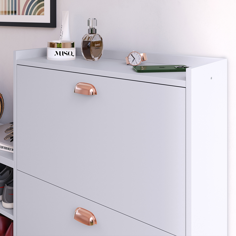 Sapateira Vertical Milano 2 Gavetas Basculantes Prateleira Porta Calçados Banquinho Hall Entrada Canto Quarto Retrô - Branco - RPM