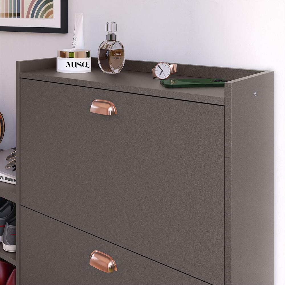 Sapateira Vertical Milano 2 Gavetas Basculantes Prateleira Porta Calçados Banquinho Hall Entrada Canto Quarto Retrô - Cinza Pérola - RPM