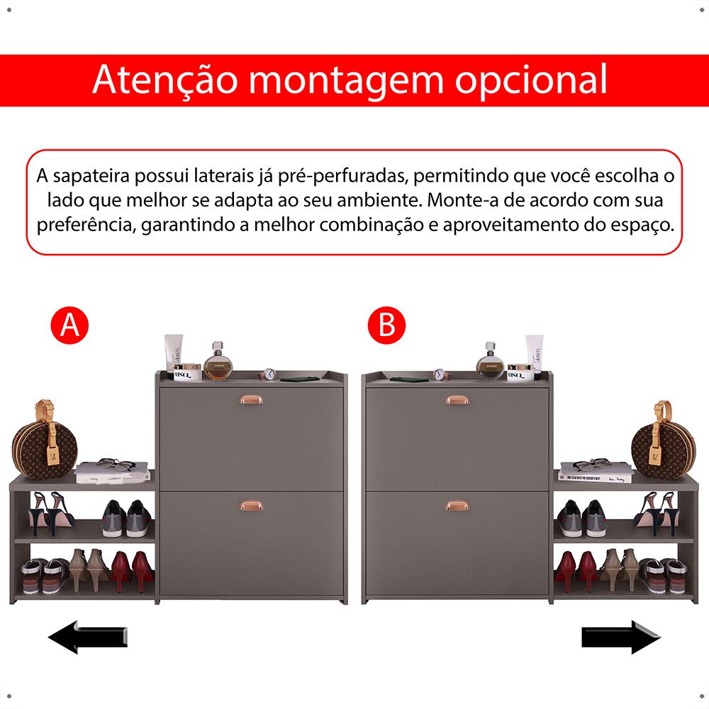 Sapateira Vertical Milano 2 Gavetas Basculantes Prateleira Porta Calçados Banquinho Hall Entrada Canto Quarto Retrô - Cinza Pérola - RPM