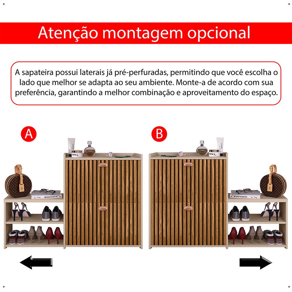 Sapateira Vertical Milano 2 Gavetas Basculantes Prateleira Porta Calçados Banquinho Hall Entrada Canto Quarto Retrô - Fendi/Ripado - RPM