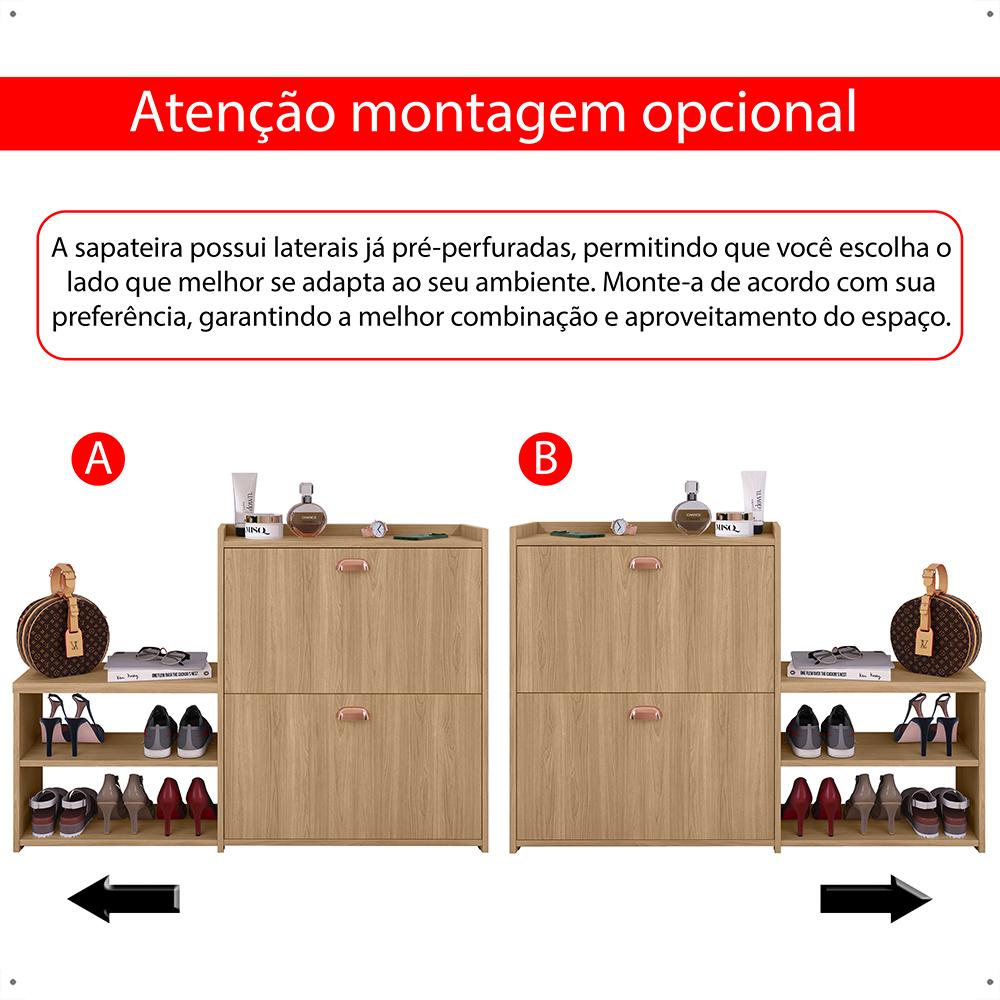 Sapateira Vertical Milano 2 Gavetas Basculantes Prateleira Porta Calçados Banquinho Hall Entrada Canto Quarto Retrô - Hanover - RPM