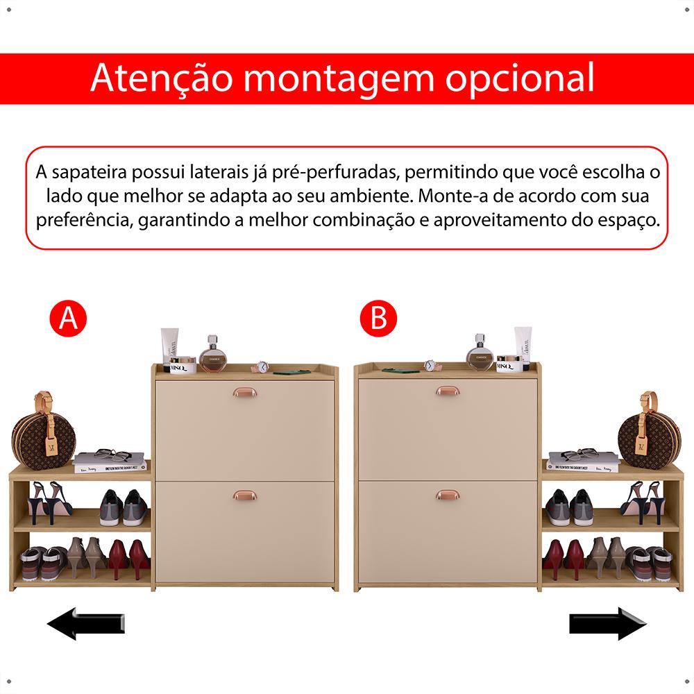 Sapateira Vertical Milano 2 Gavetas Basculantes Prateleira Porta Calçados Banquinho Hall Entrada Canto Quarto Retrô - Hanover/Fendi - RPM