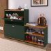 Sapateira Vertical Milano 2 Gavetas Basculantes Prateleira Porta Calçados Banquinho Hall Entrada Canto Quarto Retrô - Verde/Cedro - RPM