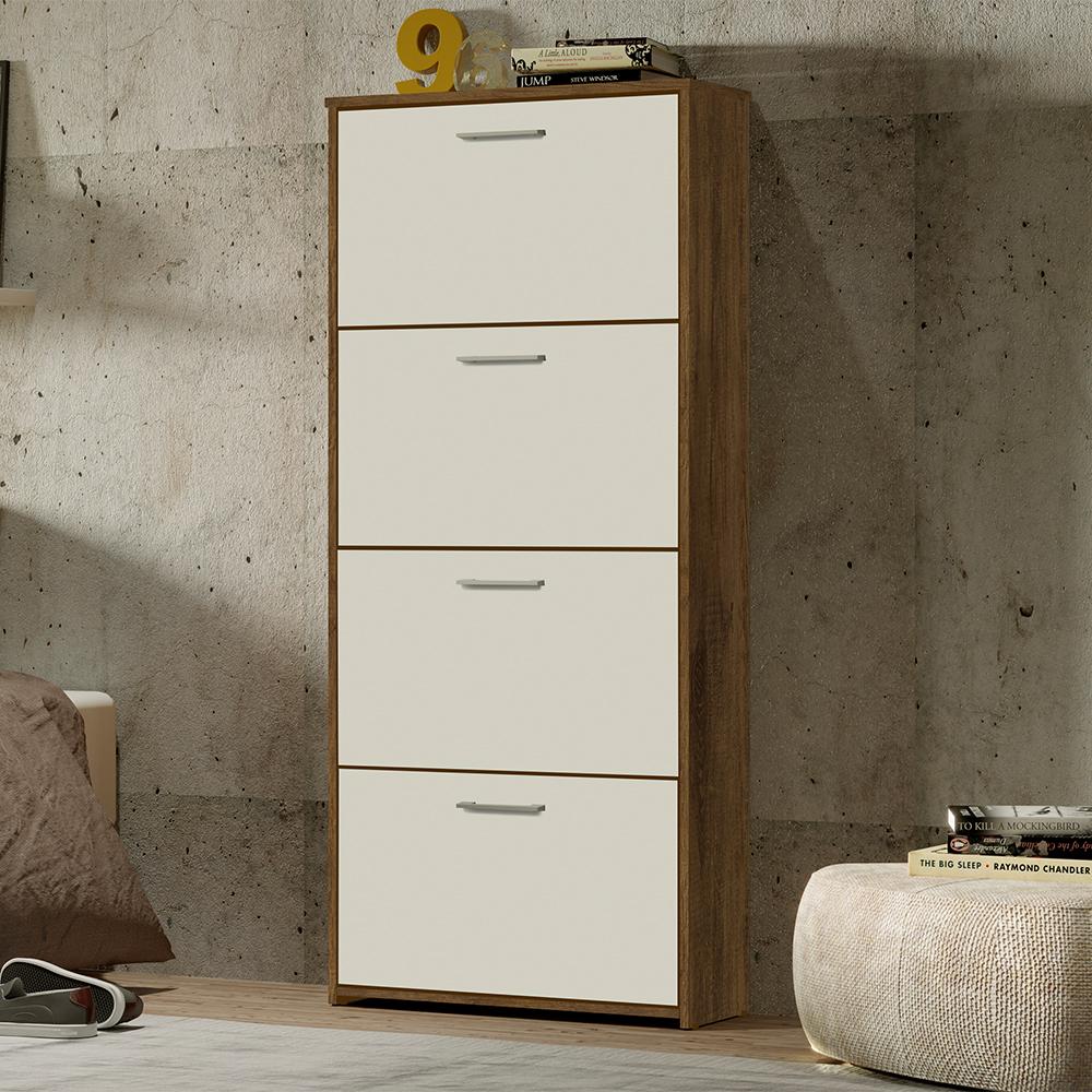 Sapateira Vertical Sophie 4 Portas Basculantes Gavetas Organizadoras Calçados Masculino Feminino Decoração Quarto Jequitibá/Off White - Lojas RPM