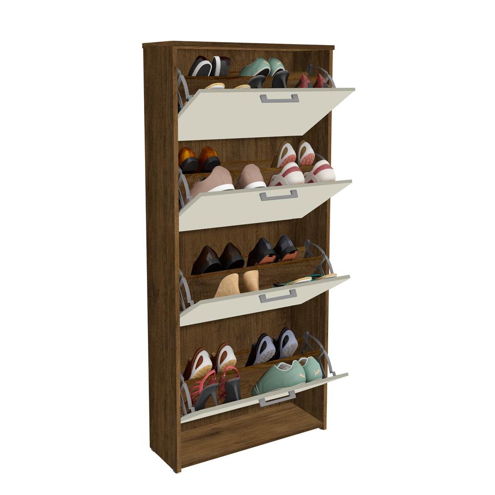 Sapateira Vertical Sophie 4 Portas Basculantes Gavetas Organizadoras Calçados Masculino Feminino Decoração Quarto Jequitibá/Off White - Lojas RPM