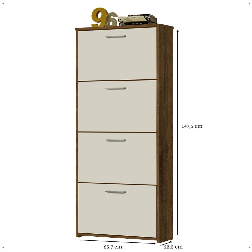 Sapateira Vertical Sophie 4 Portas Basculantes Gavetas Organizadoras Calçados Masculino Feminino Decoração Quarto Jequitibá/Off White - Lojas RPM