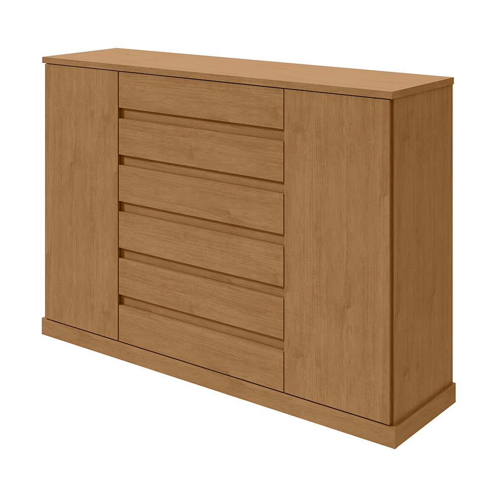 Cômoda Vedra 2 Portas 7 Gavetas Amêndoa Clean