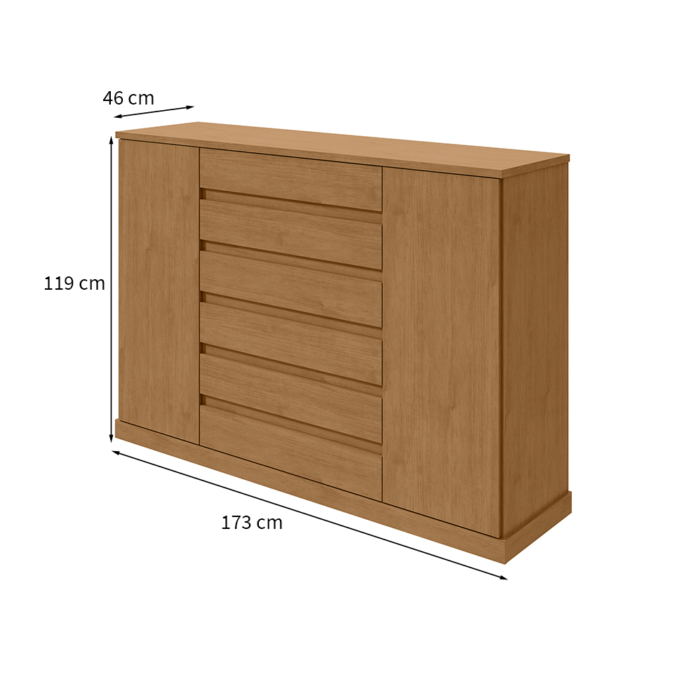 Cômoda Vedra 2 Portas 7 Gavetas Amêndoa Clean