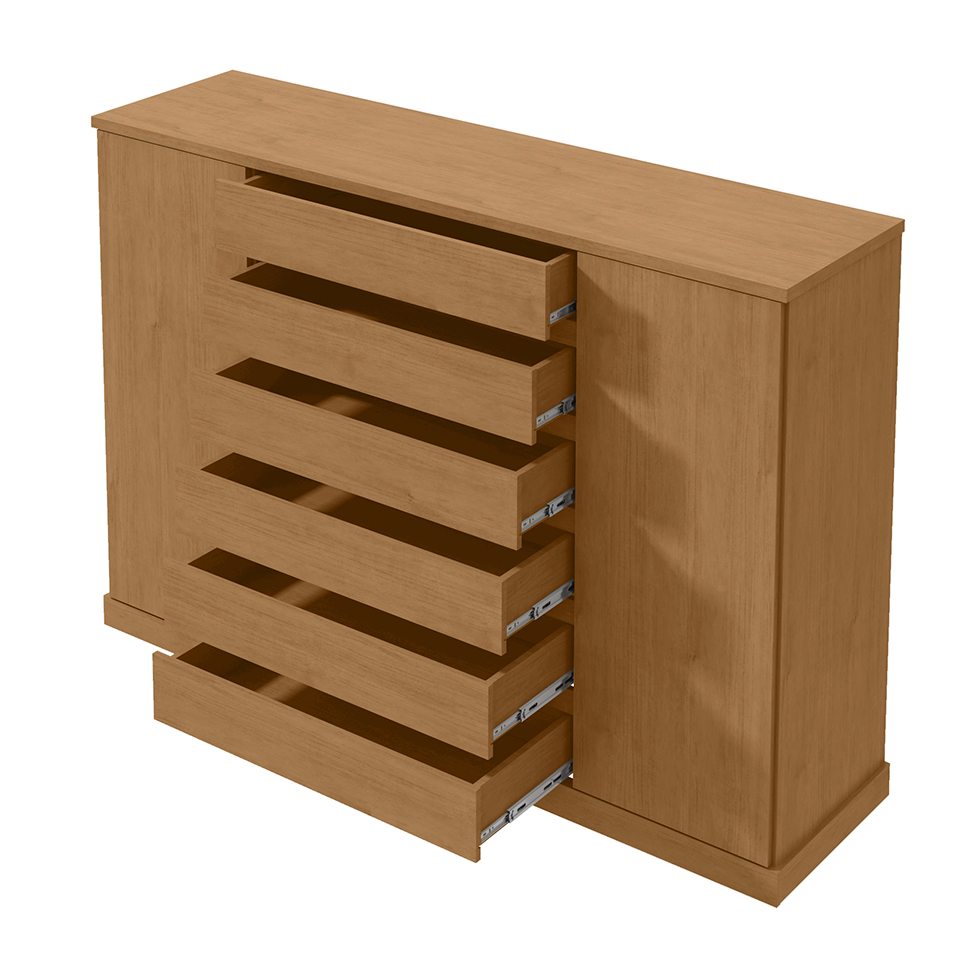 Cômoda Vedra 2 Portas 7 Gavetas Amêndoa Clean