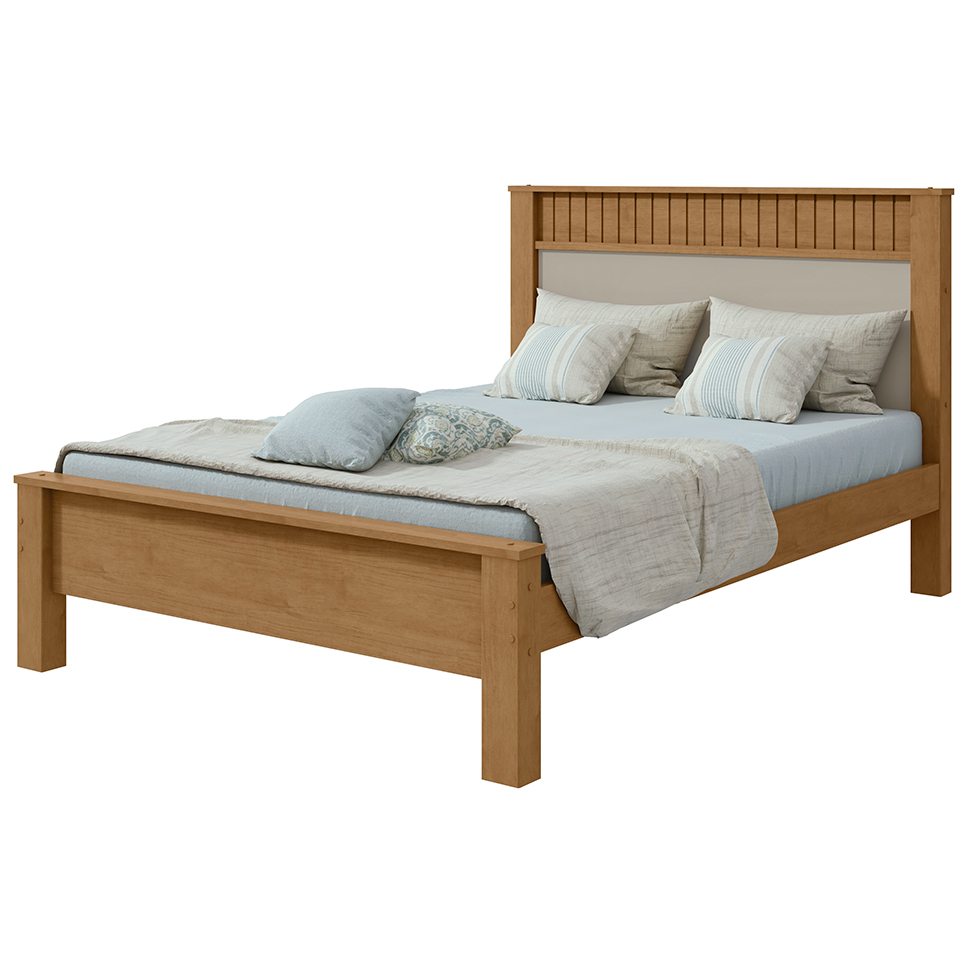 Cama Casal Athenas Flex Amêndoa e Off White