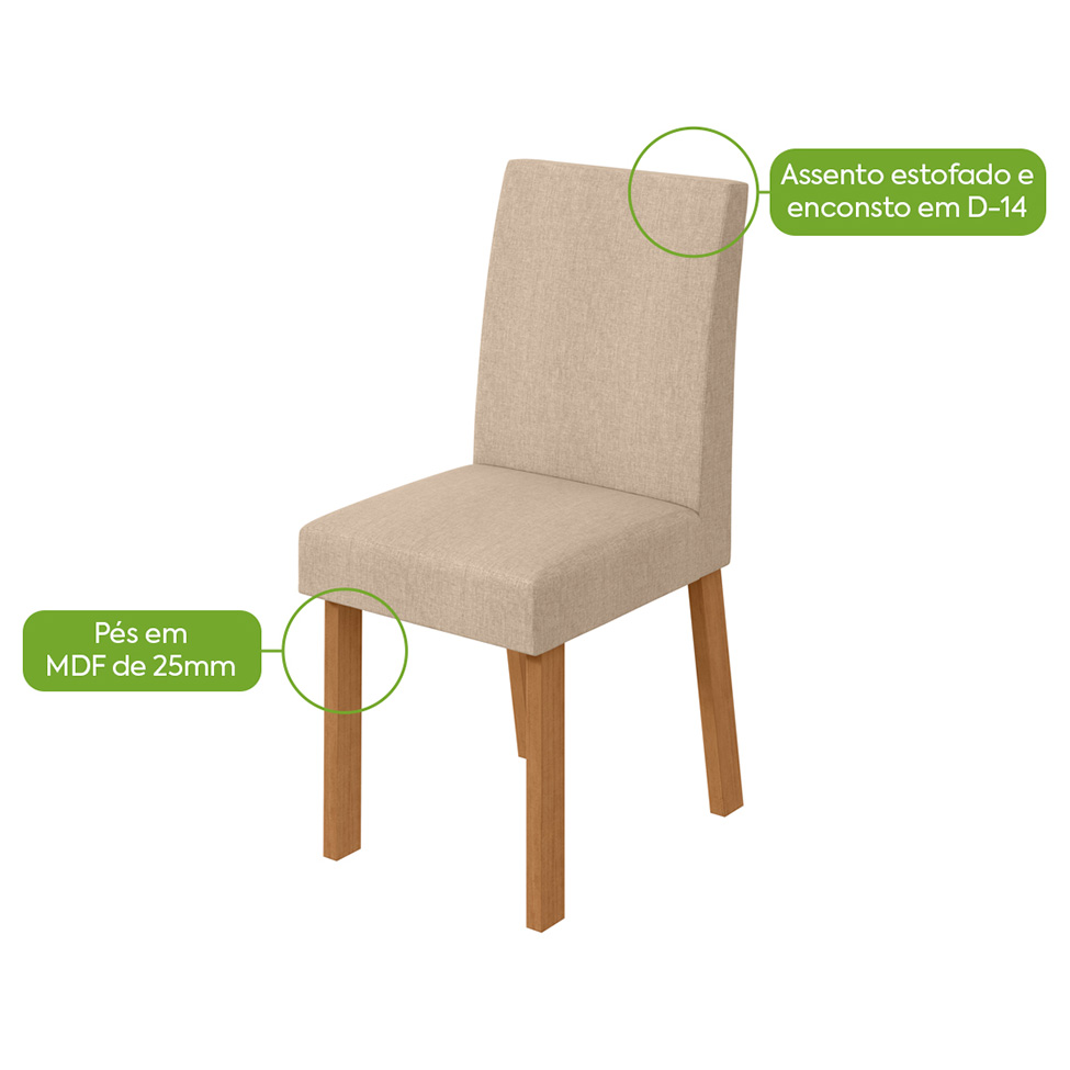 Conjunto com 2 Cadeiras Laini Linho Rinzai Bege e Amêndoa Clean