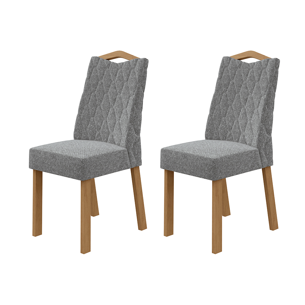 Conjunto com 2 Cadeiras Venus Linho Cinza e Amêndoa Clean