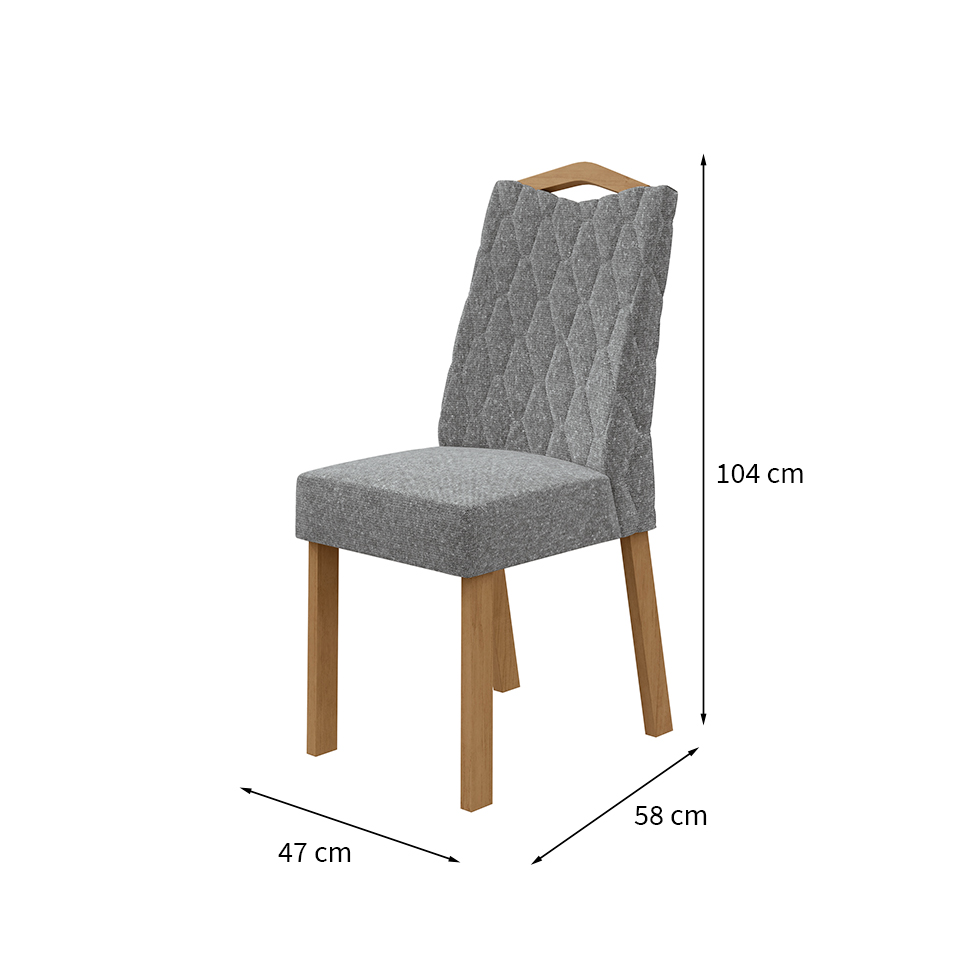 Conjunto com 2 Cadeiras Venus Linho Cinza e Amêndoa Clean