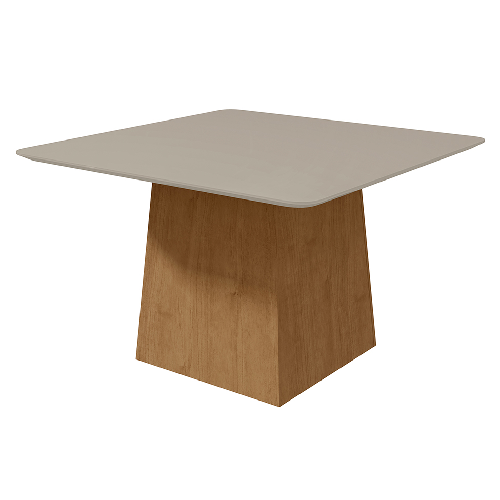 Conjunto de Mesa de Jantar Quadrada com Tampo de Vidro Off White e 8 Cadeiras Nevada Linho Bege e Amêndoa