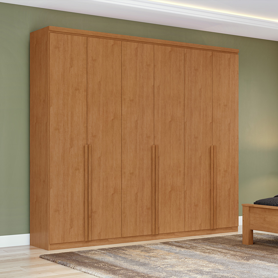 Guarda-Roupa Casal Alonzo 6 Portas 4 Gavetas Amêndoa Clean